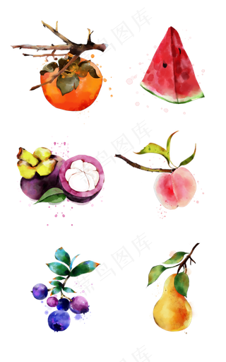夏日夏天水果组合水彩风免扣电商