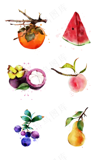 夏日夏天水果组合水彩风免扣电商