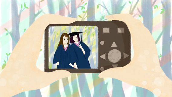 手绘毕业季照相留影