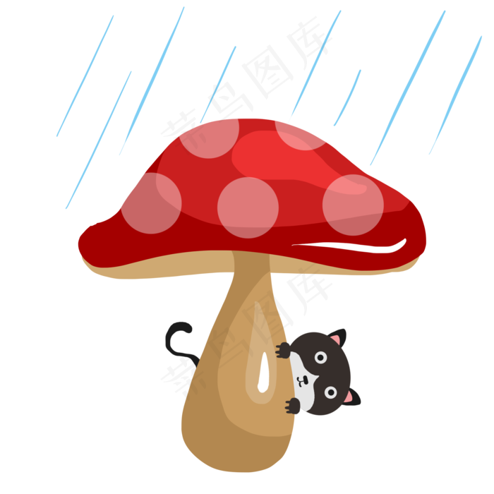 24节气雨水蘑菇下避雨,免抠元素