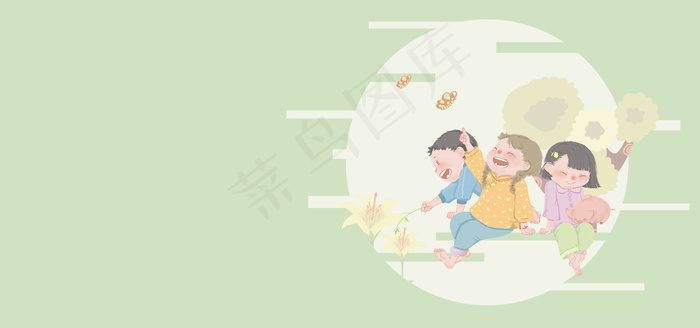 惊蛰节气清新文艺卡通banner(1920*900px 	       )psd模版下载