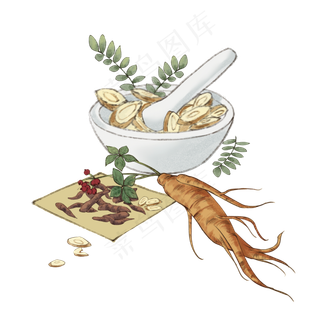 手绘彩色中药方子装饰画,免抠元素