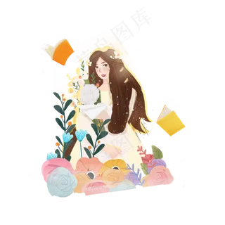 教师节少女抱着花束素材