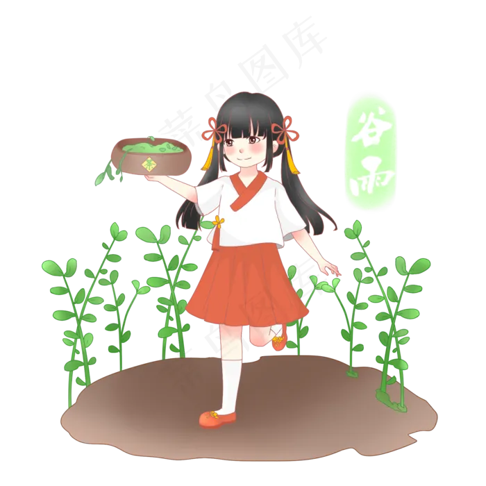 谷雨采茶的小女孩