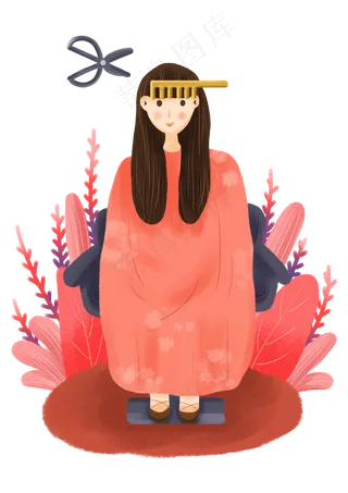 龙抬头剪头发的小女孩,免抠元素