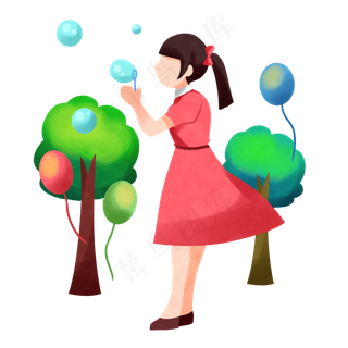 吹泡泡小女孩