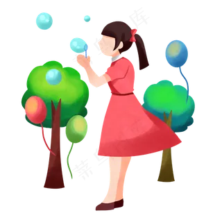 吹泡泡小女孩