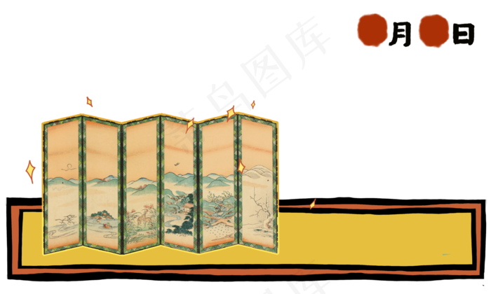 中国古代国潮华丽山水屏风风水