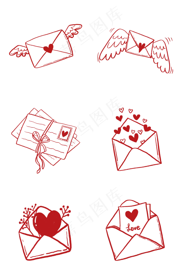 爱心信封和信纸组图PNG免抠素材(2000X3020(DPI:300))psd模版下载