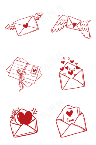 爱心信封和信纸组图PNG免抠素材