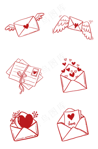 爱心信封和信纸组图PNG免抠素材