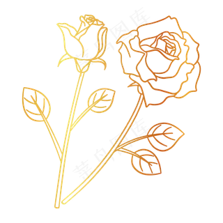 烫金爱情玫瑰花卉素材