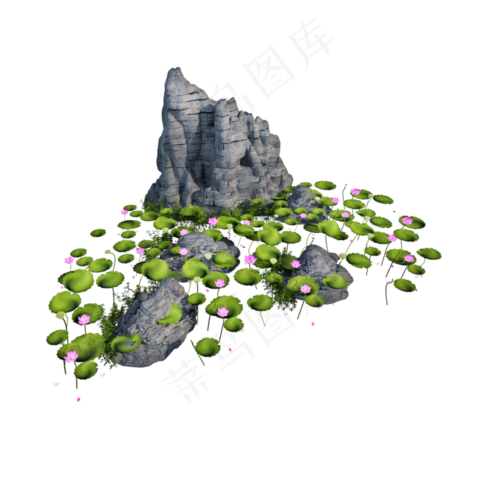 仿真荷花池png图(2000X2000(DPI:300))psd模版下载