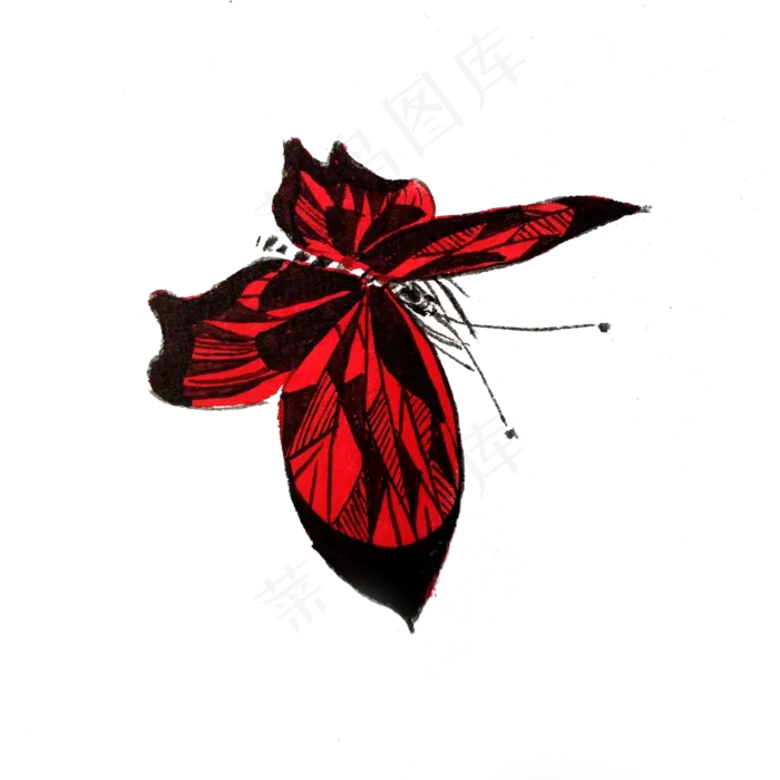 蝴蝶红色线条黑红翅膀PNG,免抠元素(3000X3000(DPI:300))psd模版下载