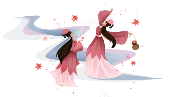 中国风采花的花仙子