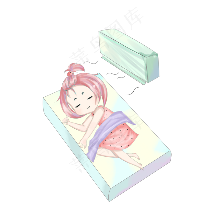 夏季大暑可爱小女孩午睡插画