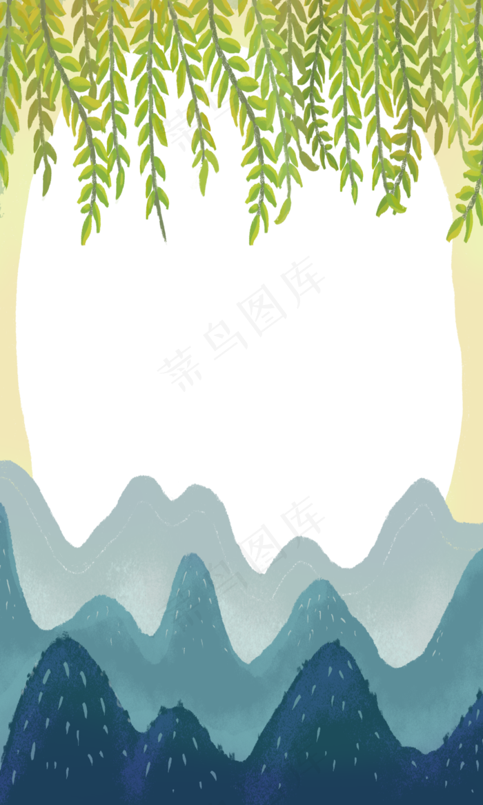 边框绿柳山PNG春日春天装饰,免抠元素(3000*5000px 300 dpi )psd模版下载