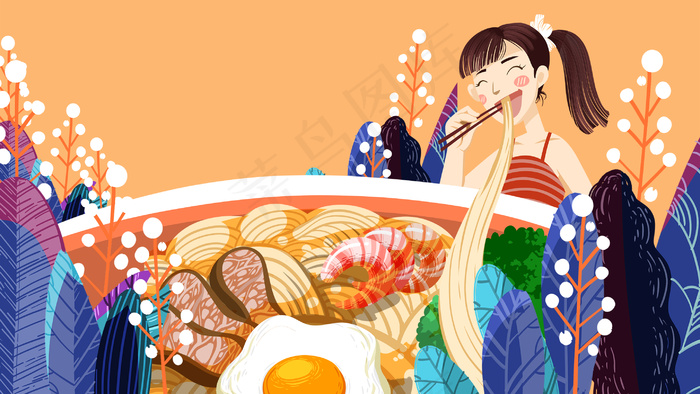 卡通手绘风美食拉面配图(2880*1620px 300 dpi )psd模版下载