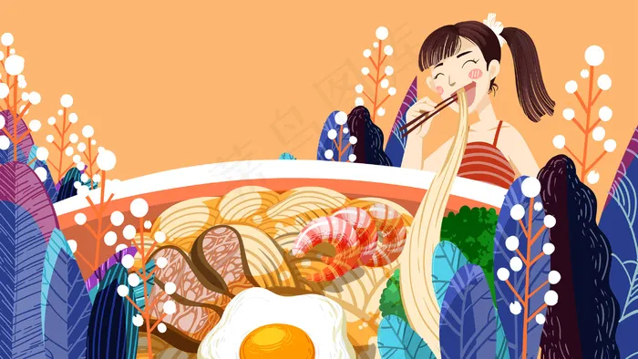 卡通手绘风美食拉面配图(2880*1620px 300 dpi )psd模版下载