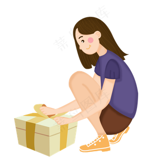 卡通双11拆快递人物素材