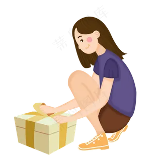 卡通双11拆快递人物素材