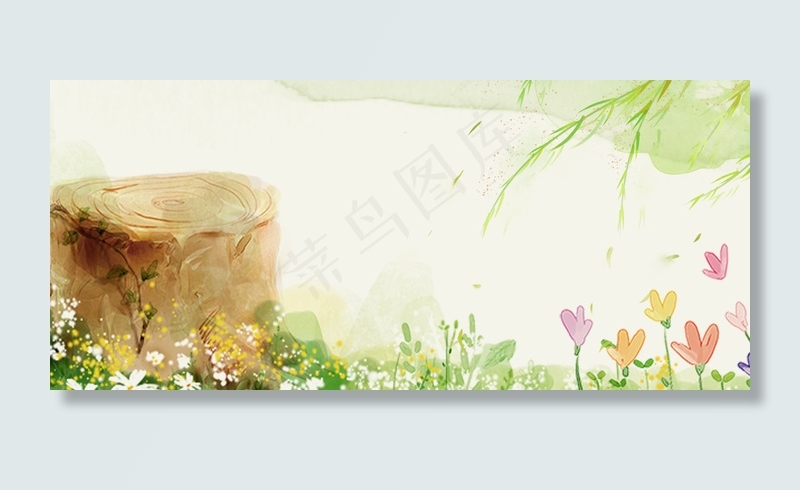 春分文艺清新绿色简约Banner背景