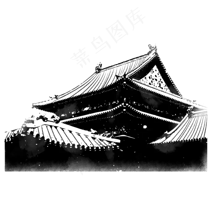 水墨屋檐建筑古风素材,免抠元素