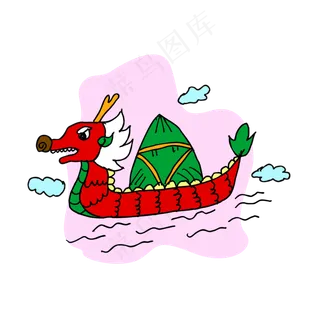 卡通手绘龙舟粽子端午节 卡通手绘龙舟粽子端午节