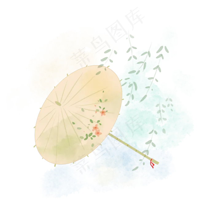 黄色古风柳叶水彩雨伞(3543X3543(DPI:300))psd模版下载