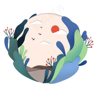 剪纸风春季风景