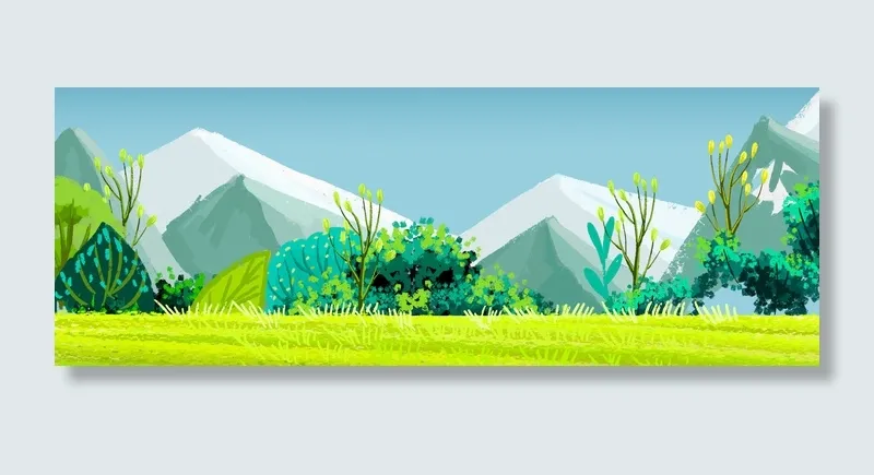 蓝色天空下的大山草地(1920*700px 	       )psd模版下载
