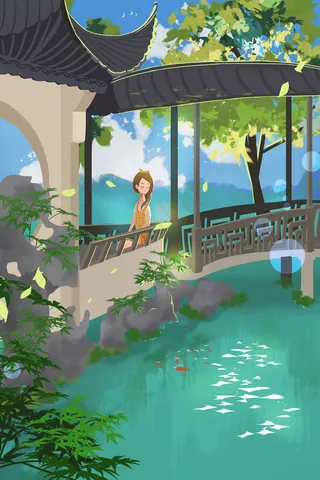 夏天中国风园林女孩