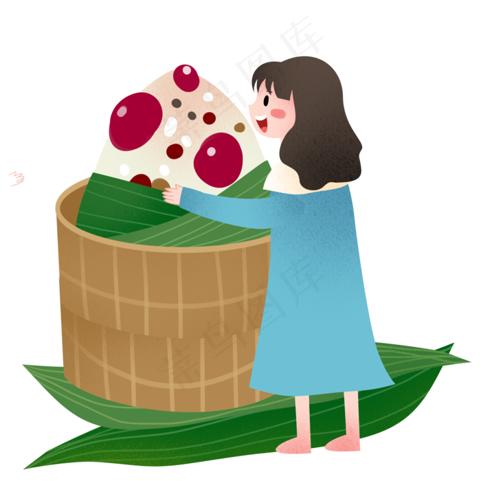 蒸粽子的小女孩插画