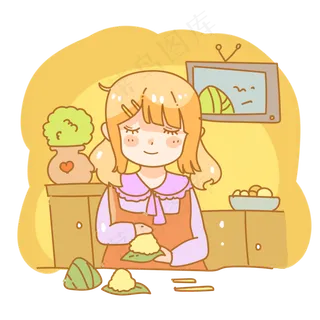 端午节包粽子少女
