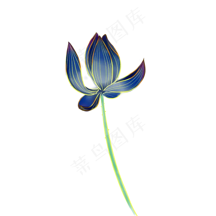 手绘中国风蓝色金边荷花(2362X2362(DPI:300))psd模版下载