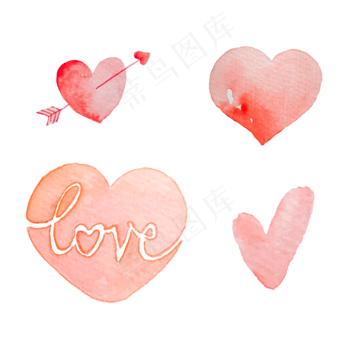 浪漫水彩爱心矢量,免抠元素
