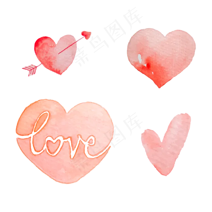 浪漫水彩爱心矢量,免抠元素(2000X2000(DPI:300))ai矢量模版下载