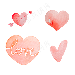 浪漫水彩爱心矢量,免抠元素