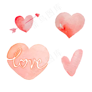 浪漫水彩爱心矢量,免抠元素