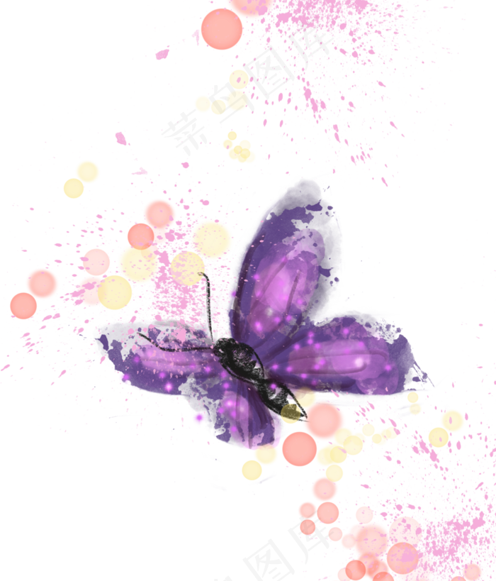 水彩水墨紫色蝴蝶(1500X1754(DPI:300))psd模版下载