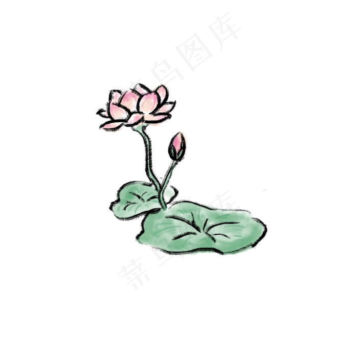 手绘中国风荷花水墨风插画装饰P