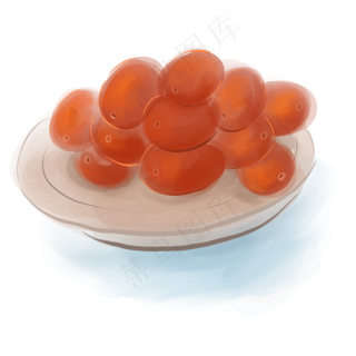 水墨淡彩一盘圣女果