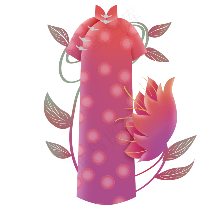 粉色旗袍和花卉