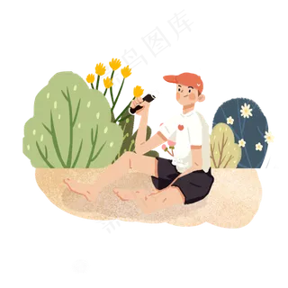 大暑男孩坐在地上喝可乐PNG