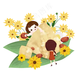 端午节小女孩吃粽子清新