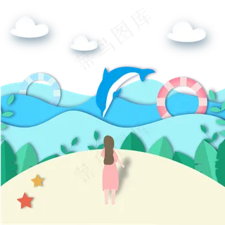 夏日清凉大海剪纸风装饰