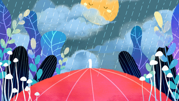 卡通手绘风夏景阴雨天配图(2880*1620px 300 dpi )psd模版下载