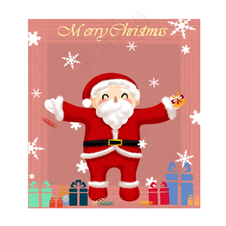 手绘圣诞节邮票圣诞老人礼物红色,免抠元素