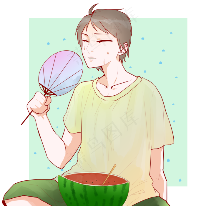 小暑大暑节气绿色男孩避暑