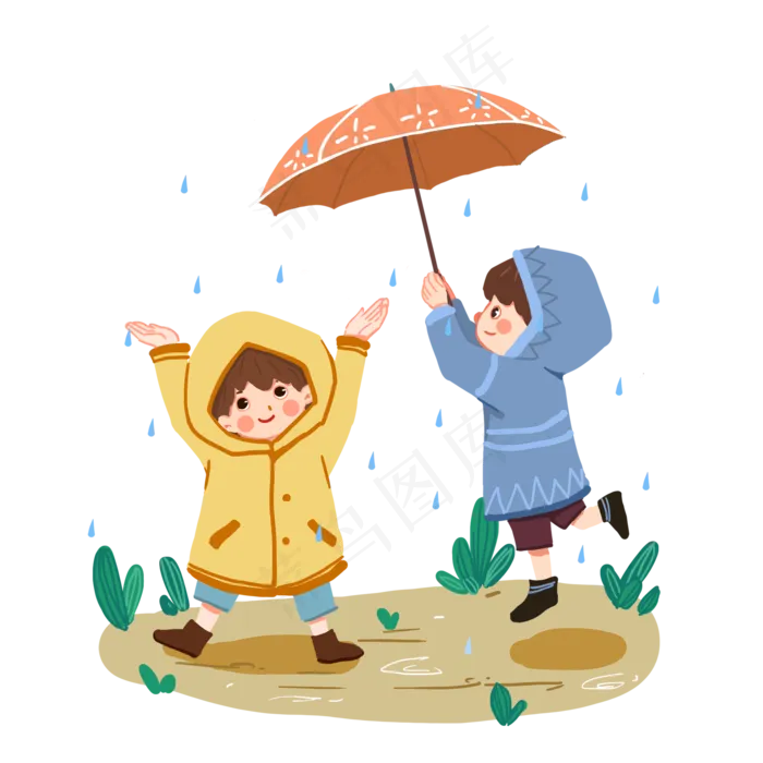 24节气谷雨套图一起打伞玩耍